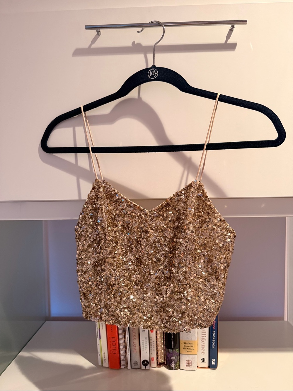 Alice + Olivia Gold Sequin Spaghetti Strap Crop Top